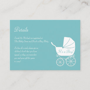 Vintage Carriage Baby Shower Cute Blue Boy Enclosure Card