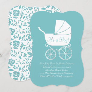 Vintage Carriage Baby Shower Cute Blue Boy Invitation