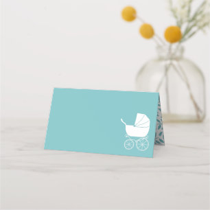 Vintage Carriage Baby Shower Cute Blue Boy Place Card