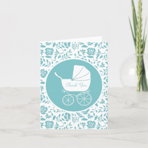 Vintage Carriage Baby Shower Cute Blue Boy Thank You Card
