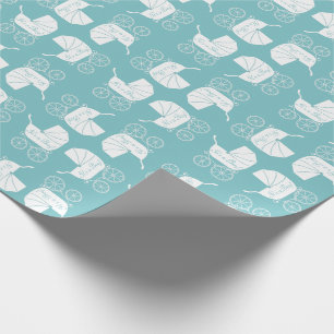 Vintage Carriage Baby Shower Cute Blue Boy Wrapping Paper