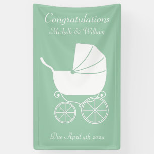 Vintage Carriage Baby Shower Green Gender Neutral Banner