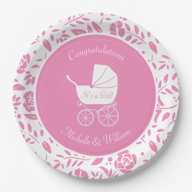 Vintage Carriage Baby Shower Paper Plate (Front)