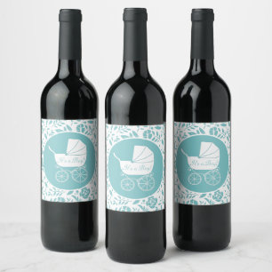 Vintage Carriage Baby Shower Wine Label
