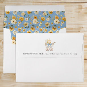 Vintage Carriage Blue Envelope with Floral Liner