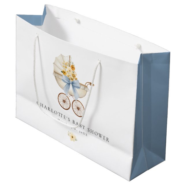 Vintage Carriage Blue Large Baby Shower Bag (Front Angled)