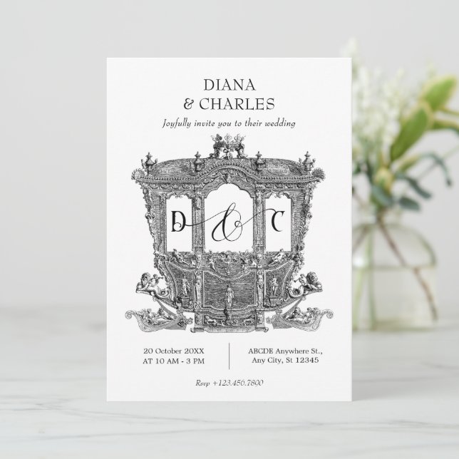 Vintage Carriage royal wedding Invitation (Standing Front)