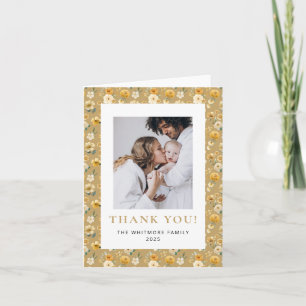 Vintage Carriage Taupe Floral Baby Thank You Card