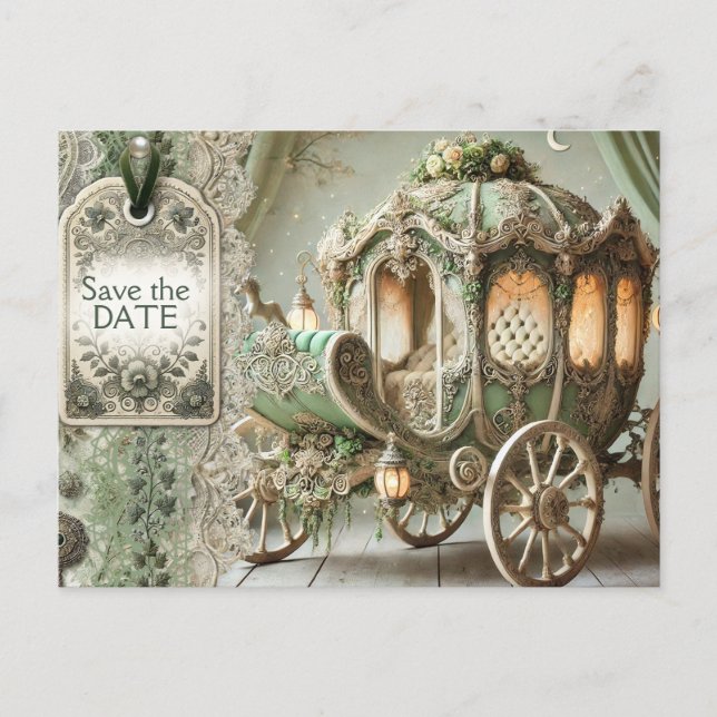 Vintage Carriage Wedding Announcement Postcard (Front)