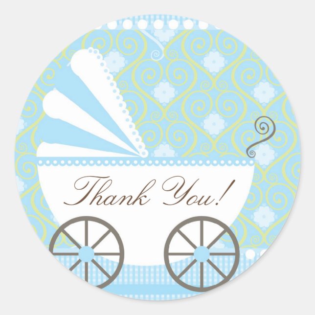 Vintage CarriageThank You Baby Shower Sticker (Front)