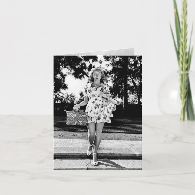 Vintage "Carrying a Picnic Basket" Card (Front)