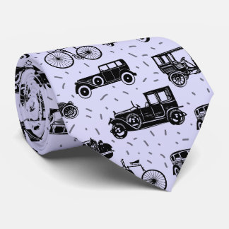 Vintage Cars Black and Blue Pattern  Tie