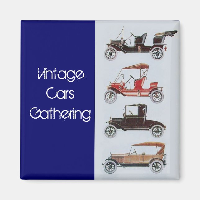 Vintage Cars Gathering Classic Auto Grey Blue Magnet (Front)