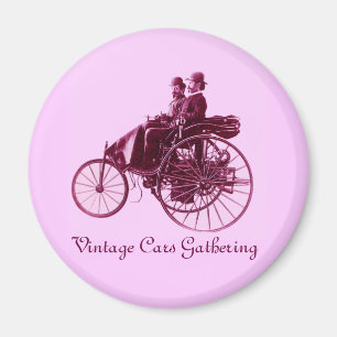 Vintage Cars Gathering , purple pink violet white Magnet