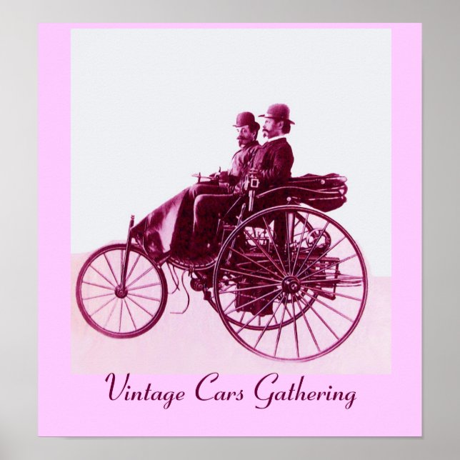 Vintage Cars Gathering , purple pink white Poster (Front)
