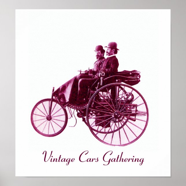 Vintage Cars Gathering , purple violet white Poster (Front)