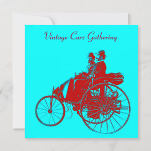 ViNTAGE CARS GATHERING ,red blue turquase Invitation