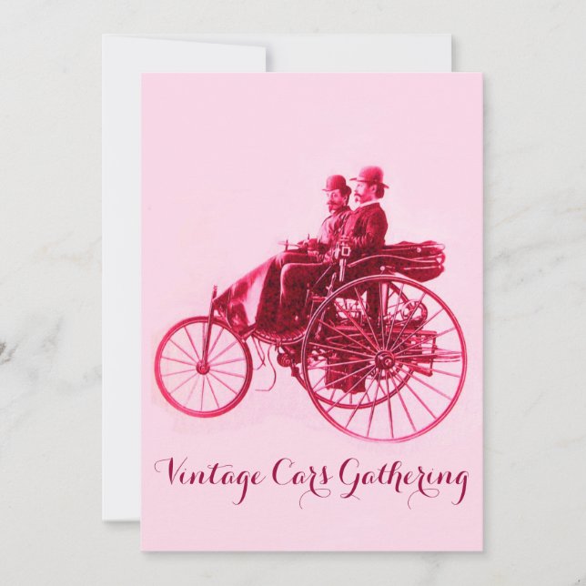 ViNTAGE CARS GATHERING ,silver red fuchsia pink Invitation (Front)