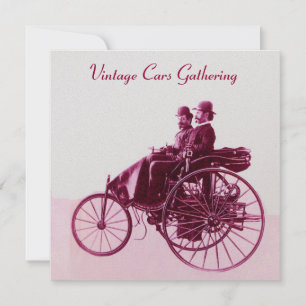ViNTAGE CARS GATHERING ,white champagne purple red Invitation