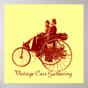 Vintage Cars Gathering , yellow brown Poster