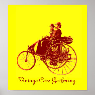 Vintage Cars Gathering , yellow brown Poster