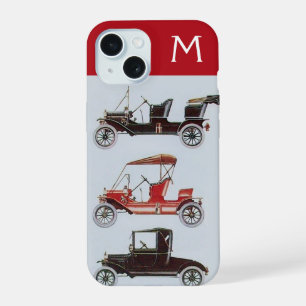 VINTAGE CARS  GREY RED MONOGRAM  iPhone 15 CASE