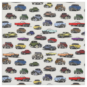 Vintage Cars Illustrations Random Pattern Fabric