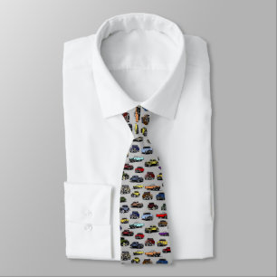 Vintage Cars Illustrations Random Pattern Tie