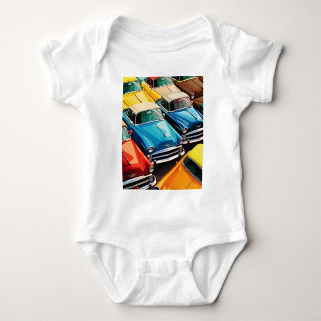 Vintage Cars Pattern Baby Bodysuit (Front)