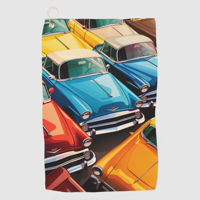 Vintage Cars Pattern Golf Towel (Front)