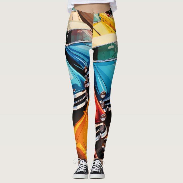 Vintage Cars Pattern Leggings (Front)