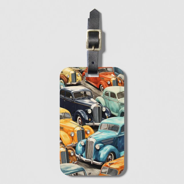 Vintage Cars Pattern Luggage Tag (Front Vertical)