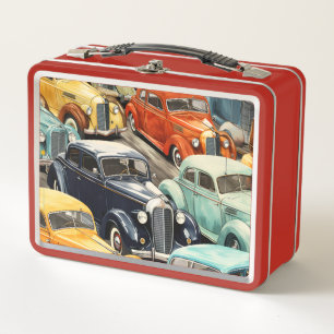 Vintage Cars Pattern Metal Lunch Box