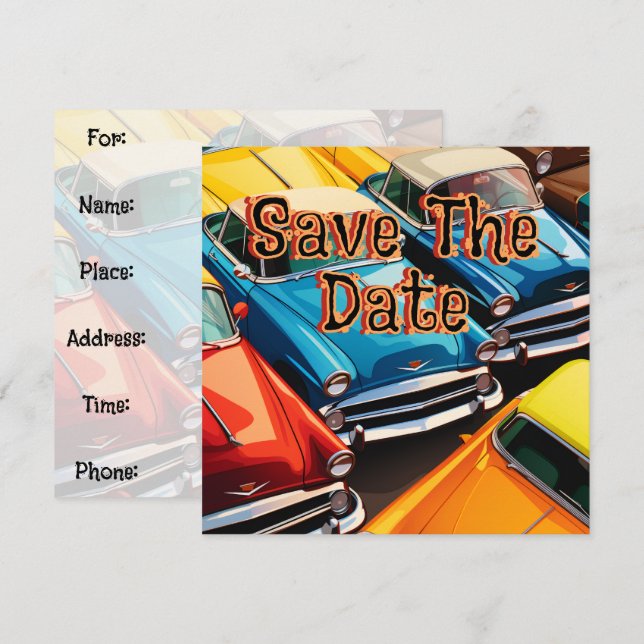 Vintage Cars Pattern Save The Date (Front/Back)