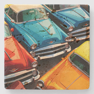 Vintage Cars Pattern Stone Coaster