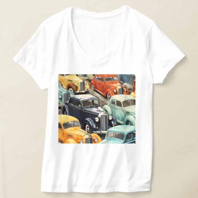 Vintage Cars Pattern T-Shirt (Laydown)