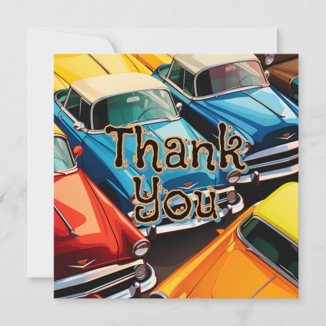 Vintage Cars Pattern Thank You Card (Front)