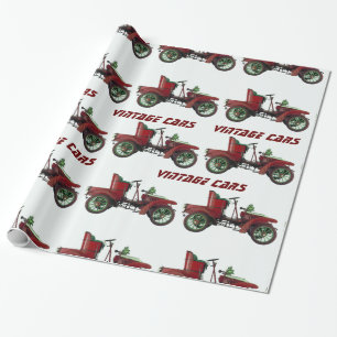 VINTAGE CARS Red Black White Wrapping Paper