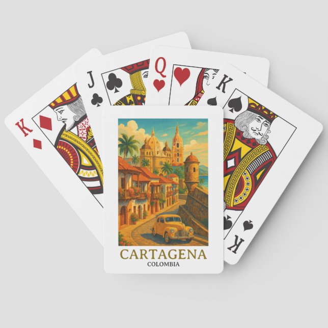 Vintage Cartagena Colombia Retro Art Playing Cards (Back)