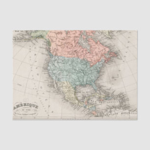 Vintage Cartographic Map of North America (1878) Tissue Paper