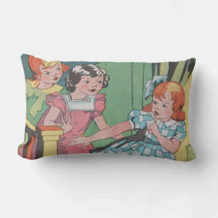 Vintage Cartoon Art of Little Girls Lumbar Cushion
