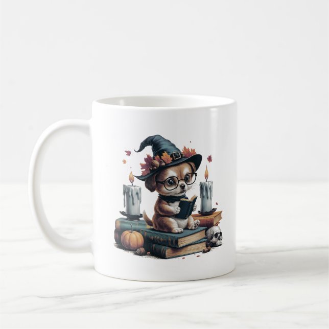 Vintage Cartoon Dog: Gothic, Halloween Vibes  Coffee Mug (Left)