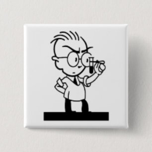 Vintage cartoon retro science chemist comics 15 cm square badge