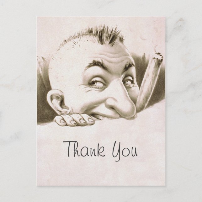 Vintage Cartoon Thank You Postcard (Front)
