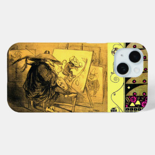 VINTAGE CARTOONIST DRAWING MONKEY MAN CARTOON iPhone 15 CASE