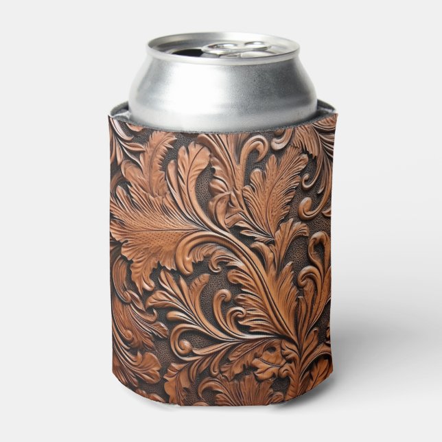 Vintage carved leather can cooler (Can Front)