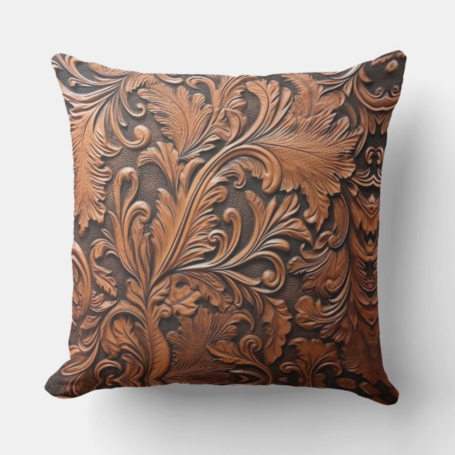 Vintage carved leather outdoor cushion (Front)