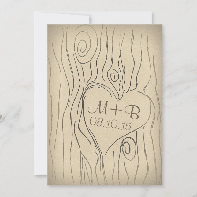 vintage carved tree wood wedding invitation (Front)