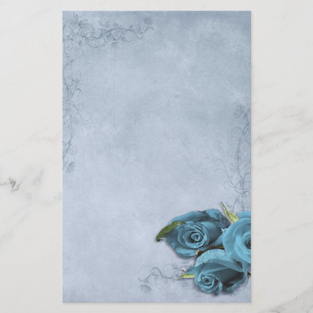 Vintage Cascade Blue Wedding Stationery (Front)