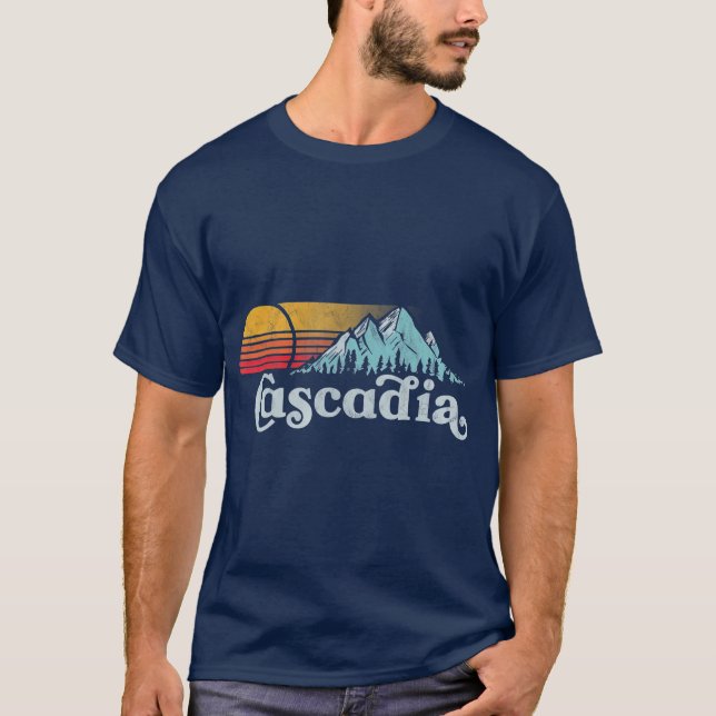 Vintage Cascadia Retro Distressed Vibe Mountains T-Shirt (Front)